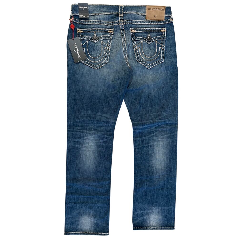 NWT True Religion Ricky straight leg jeans w/ Union Jack Embroidery  Size 38